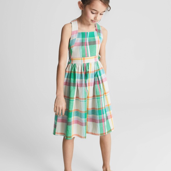 NWT REISS | Girls Matilda Jr. Cross Back Green Check Plaid Dress | Size 8-9Y - Picture 7 of 9